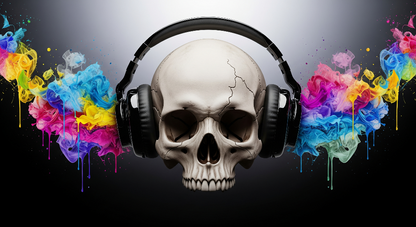 Kids-Mundo flat artwork preview of the skull and headphones rainbow splash wall mural design