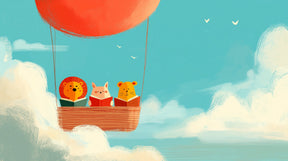 Detailed sky adventure mural wallpaper design pattern with reading animals by Kids-Mundo