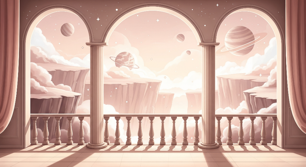 Flat artwork preview of the Kids-Mundo sky balcony wall mural with floating islands