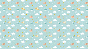 Detailed sky birds mural wallpaper design pattern showing colorful birds and cloud motifs by Kids-Mundo