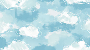 Detailed watercolor sky clouds mural wallpaper design pattern showing blue gradient effects