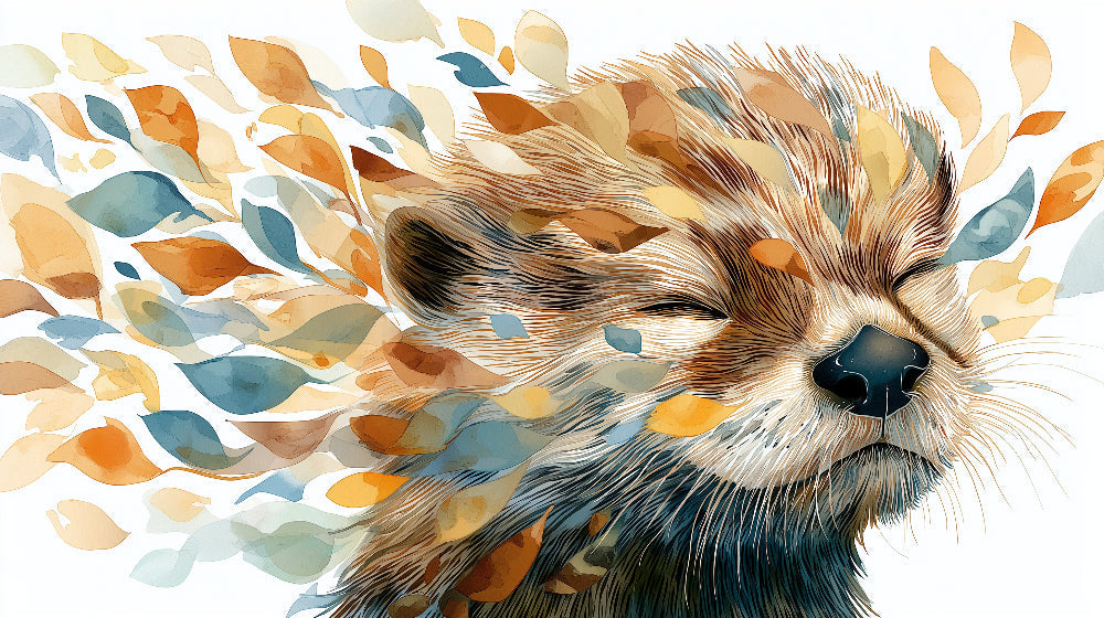 Detailed sleeping animal mural wallpaper design pattern with floating colorful leaves by Kids-Mundo