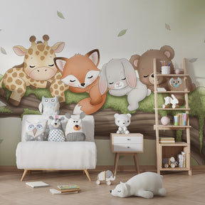 Gentle woodland animals wallpaper creating serene kids bedroom atmosphere