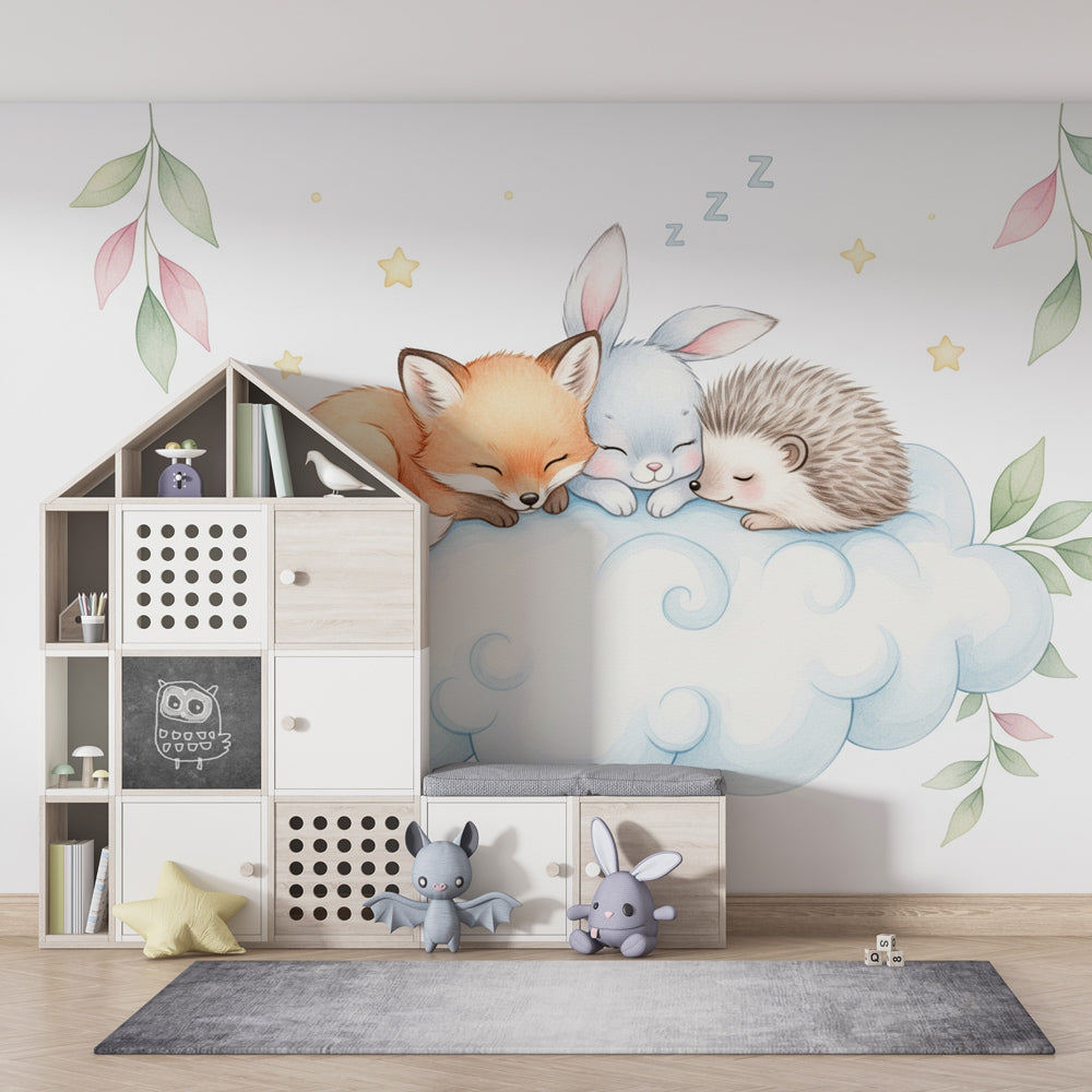 Dreamy cloud animal wallpaper creating cozy atmosphere in modern kids bedroom by Kids-Mundo