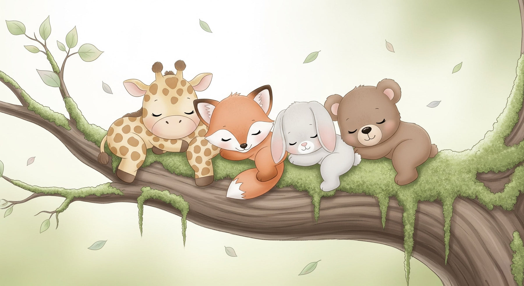 Detailed sleeping animals mural wallpaper design pattern showing woodland creatures by Kids-Mundo