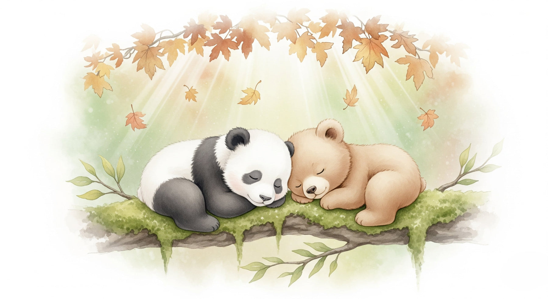 Detailed sleeping bears autumn leaves mural wallpaper design pattern by Kids-Mundo
