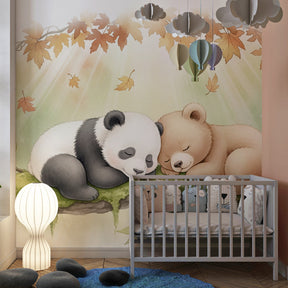 Autumn bears wallpaper creating peaceful atmosphere in children's bedroom decor