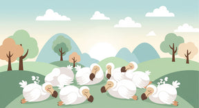 Detailed sleeping ducks mural wallpaper design pattern showing peaceful countryside scene by Kids-Mundo