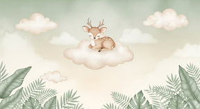 Detailed sleeping fawn on cloud mural wallpaper design pattern by Kids-Mundo