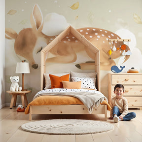 Sleeping fawn on cloud mural wallpaper in peaceful nursery setting by Kids-Mundo