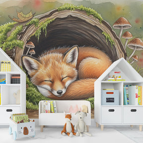 Woodland fox wallpaper creating peaceful atmosphere in modern kids bedroom decor