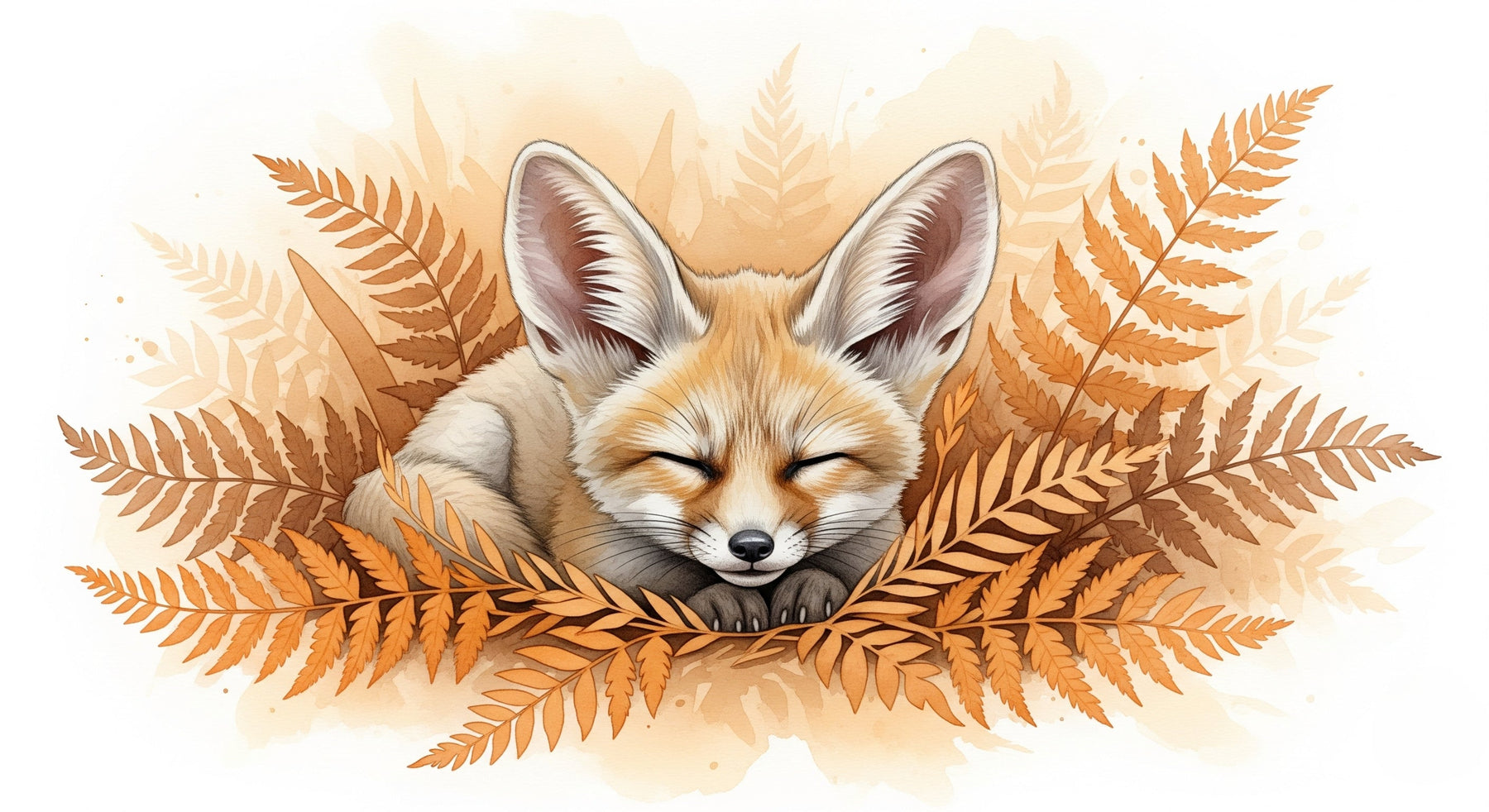 Detailed sleeping fox and fern mural wallpaper design pattern by Kids-Mundo
