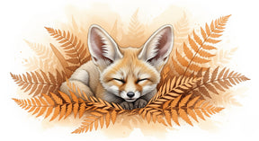 Detailed sleeping fox and fern mural wallpaper design pattern by Kids-Mundo