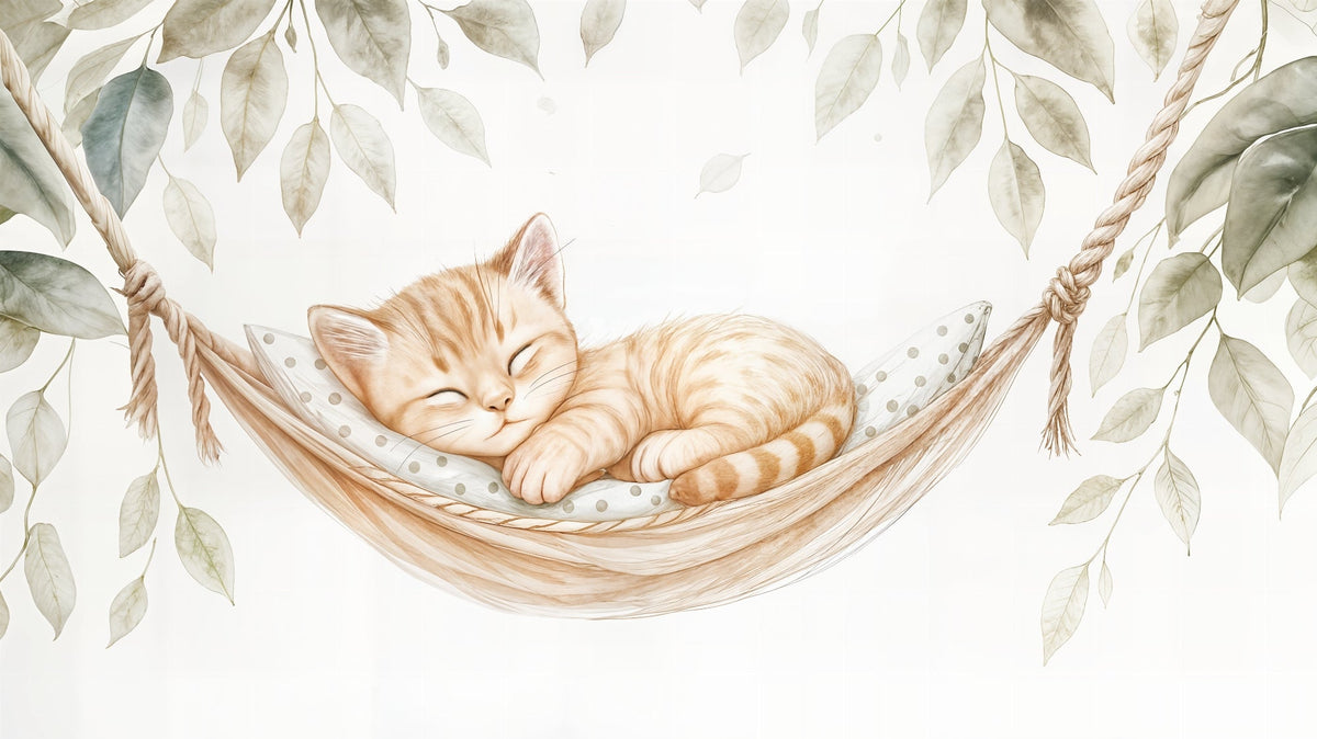 Sleeping Kitten in a Hammock Wall Mural
