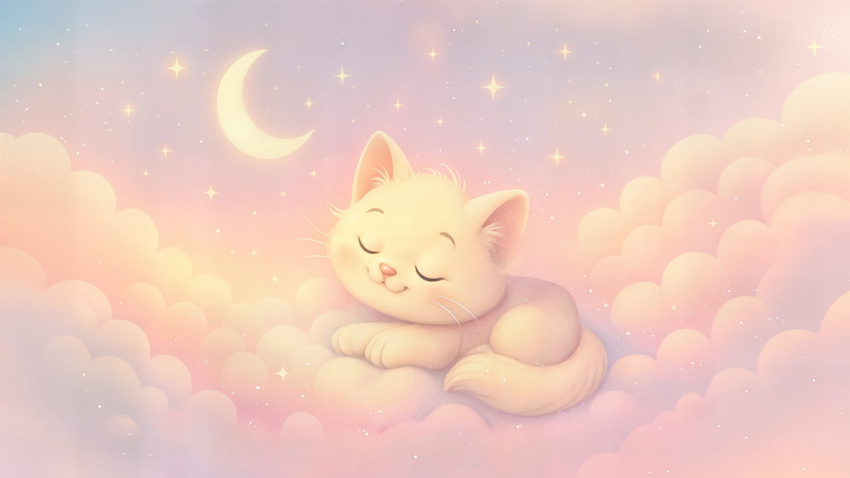 Sleeping Kitten Among Stars and Clouds Wall Mural