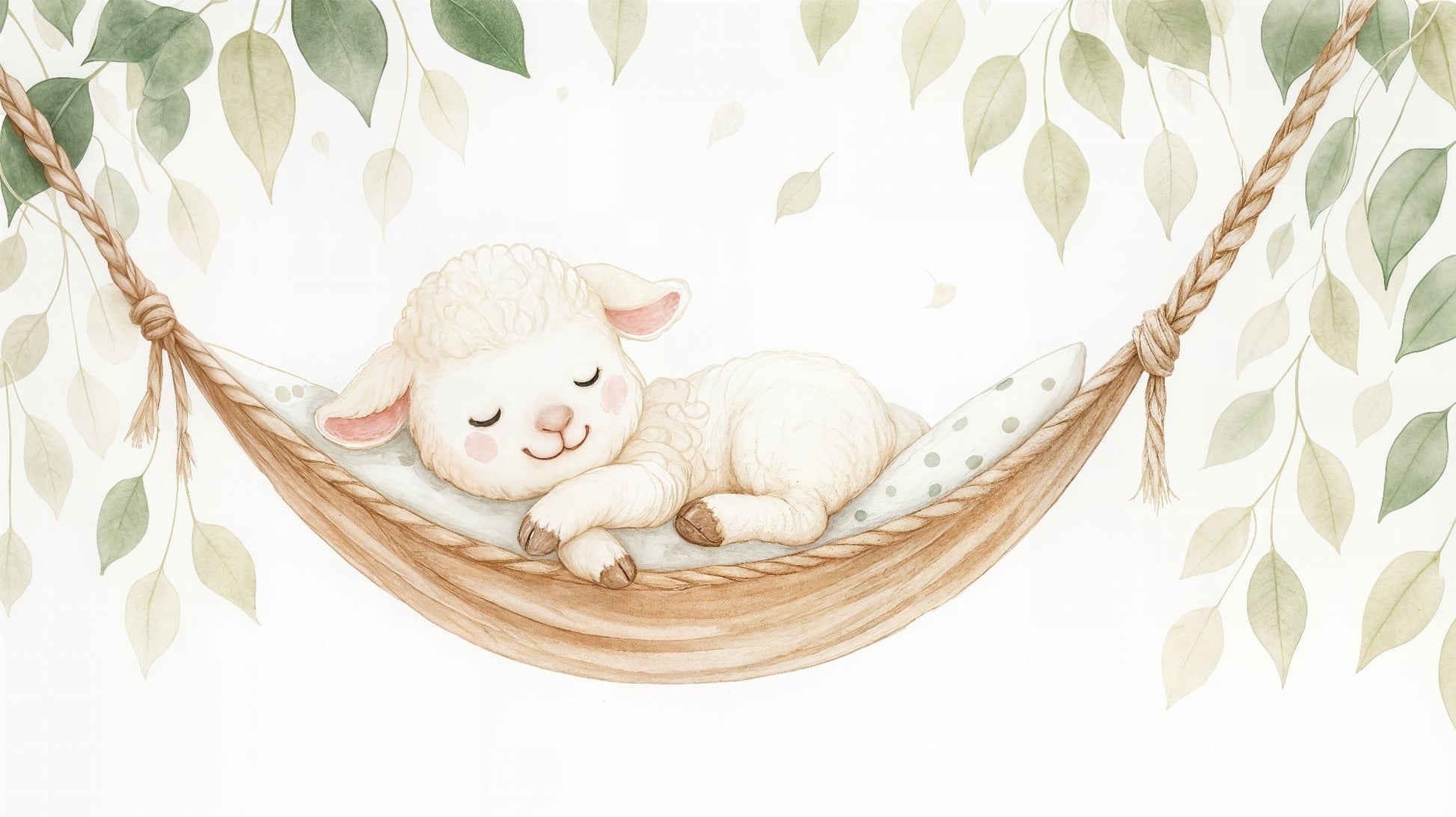 Kids-Mundo flat artwork preview of the sleeping lamb in a hammock wall mural design