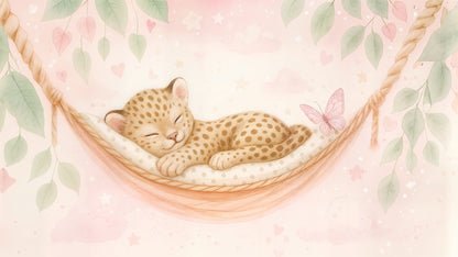 Kids-Mundo flat artwork preview of the sleeping leopard cub hammock wall mural.