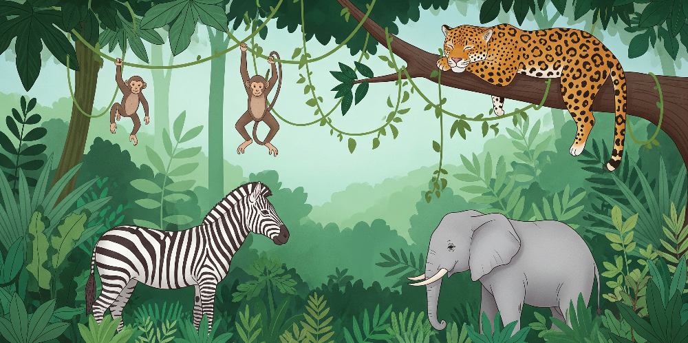 Sleeping Leopard and Jungle Friends Wall Mural