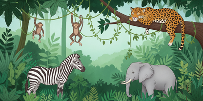 Flat artwork of the Kids-Mundo sleeping leopard and jungle friends wall mural