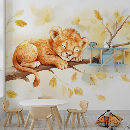 Kids-Mundo sleeping lion cub mural brightening a children's playroom wall space