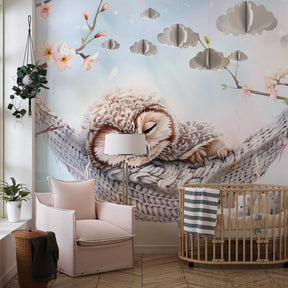 Cherry blossom owl wallpaper transforming kids room into dreamy sanctuary by Kids-Mundo