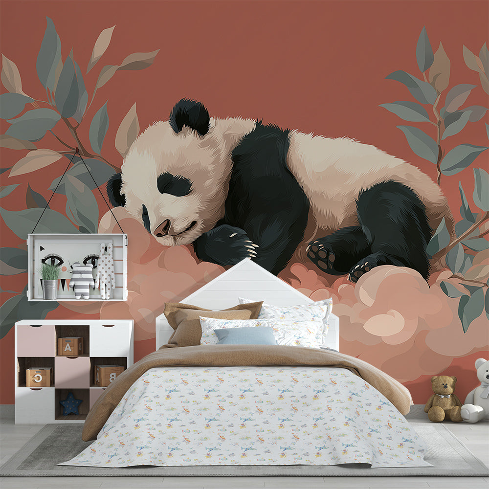 Kids-Mundo dozing panda wall mural bringing a calm mood to a child's bedroom