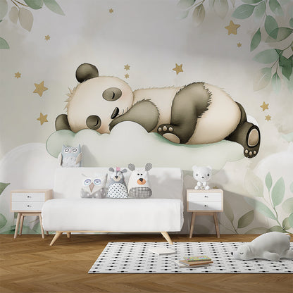 Panda cloud wall mural from Kids-Mundo softening a calm reading corner in a playroom
