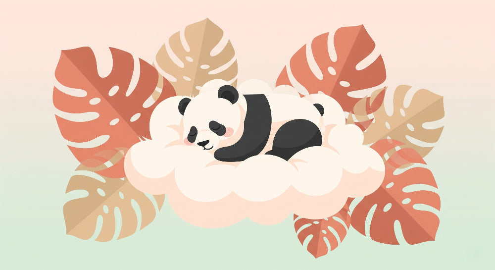 Detailed sleeping panda on cloud mural wallpaper design pattern by Kids-Mundo