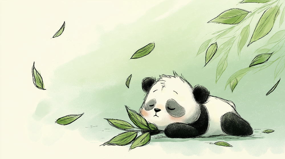 Detailed sleeping panda and leaves mural wallpaper design pattern by Kids-Mundo