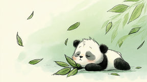 Detailed sleeping panda and leaves mural wallpaper design pattern by Kids-Mundo