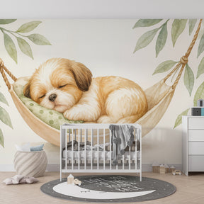 Animal mural wallpaper with sleeping dog design for serene children's room decor by Kids-Mundo
