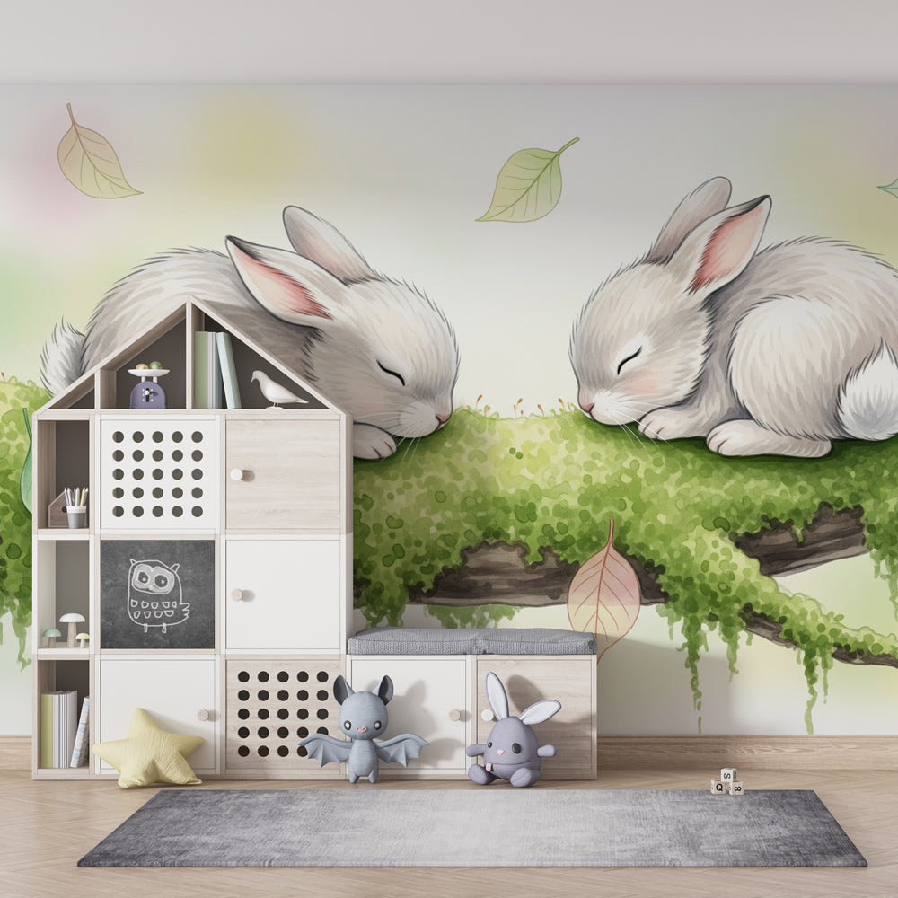 Gentle sleeping bunnies wallpaper transforming toddler room into tranquil space
