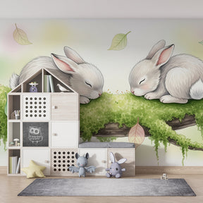 Gentle sleeping bunnies wallpaper transforming toddler room into tranquil space
