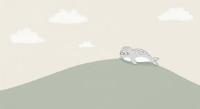 Detailed sleeping seal mural wallpaper design pattern with gentle hill and clouds by Kids-Mundo