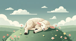 Detailed sleeping sheep meadow mural wallpaper design pattern with flowers by Kids-Mundo