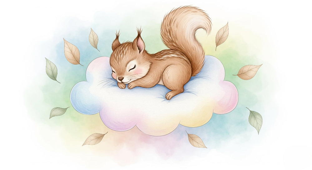 Detailed sleeping squirrel on cloud mural wallpaper design pattern by Kids-Mundo