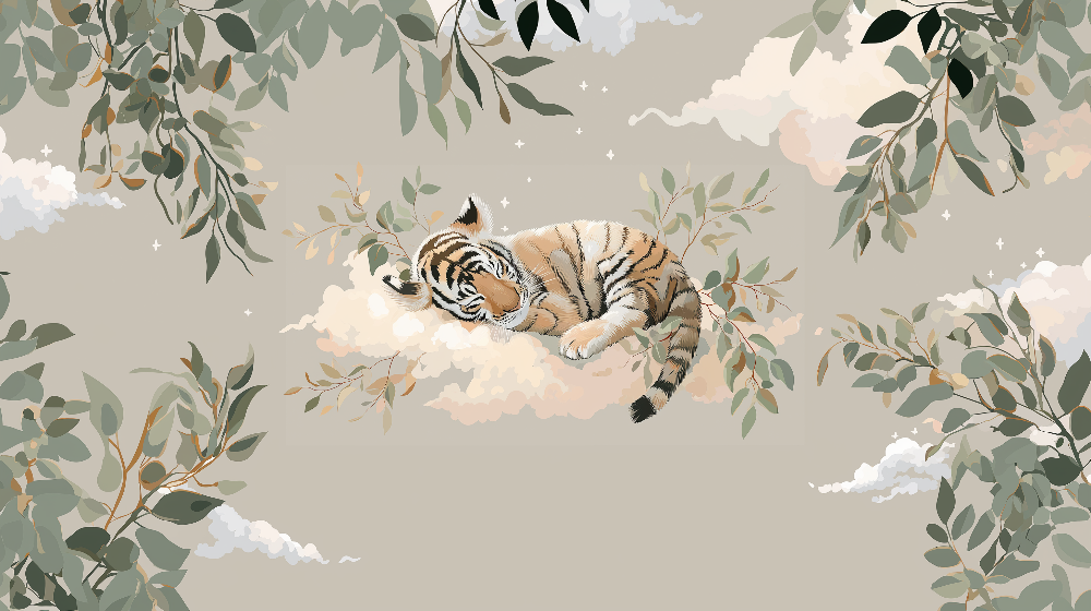 Sleeping Tiger on a Cloud Wall Mural