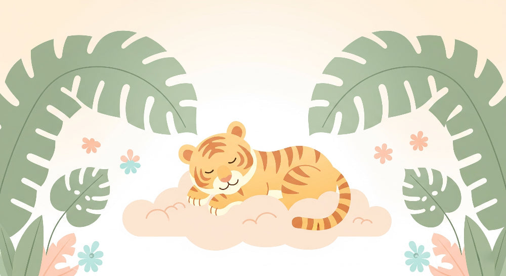 Detailed sleeping tiger jungle mural wallpaper design pattern by Kids-Mundo