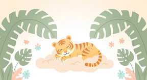 Detailed sleeping tiger jungle mural wallpaper design pattern by Kids-Mundo
