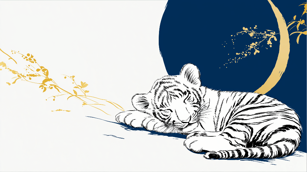Sleeping Tiger Gold Blossom Wall Mural