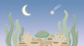 Detailed sleeping turtle under stars mural wallpaper design pattern by Kids-Mundo