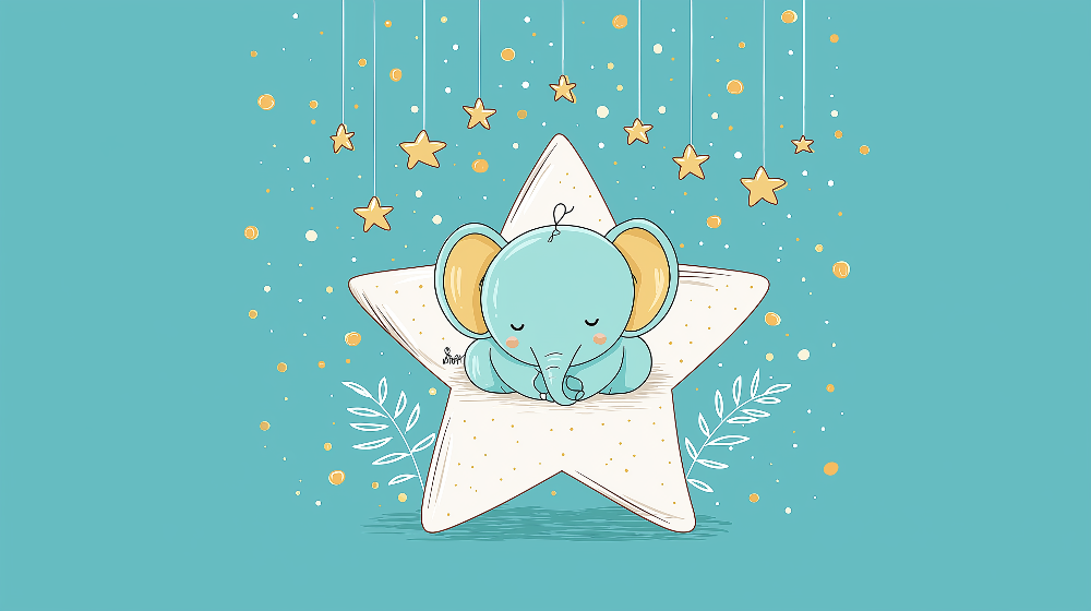 Sleepy Baby Elephant on a Star Wall Mural