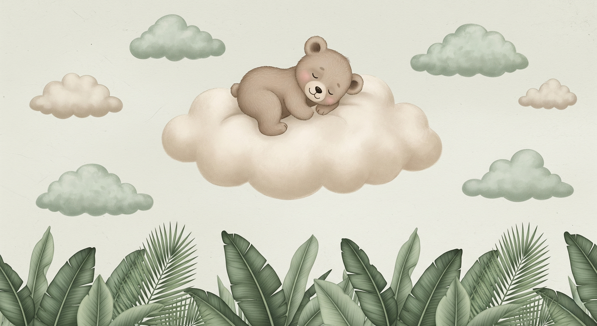 Sleepy Bear on a Cloud Wall Mural