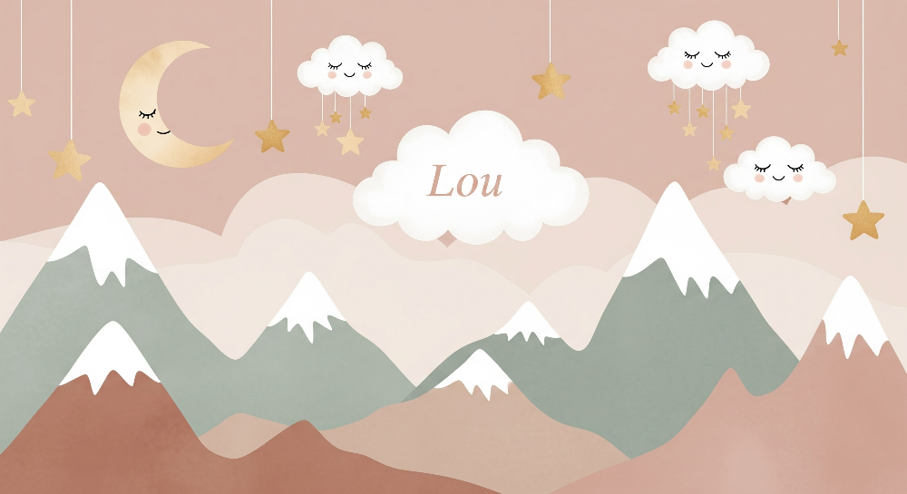 Sleepy Mountains with Moon and Clouds Wall Mural