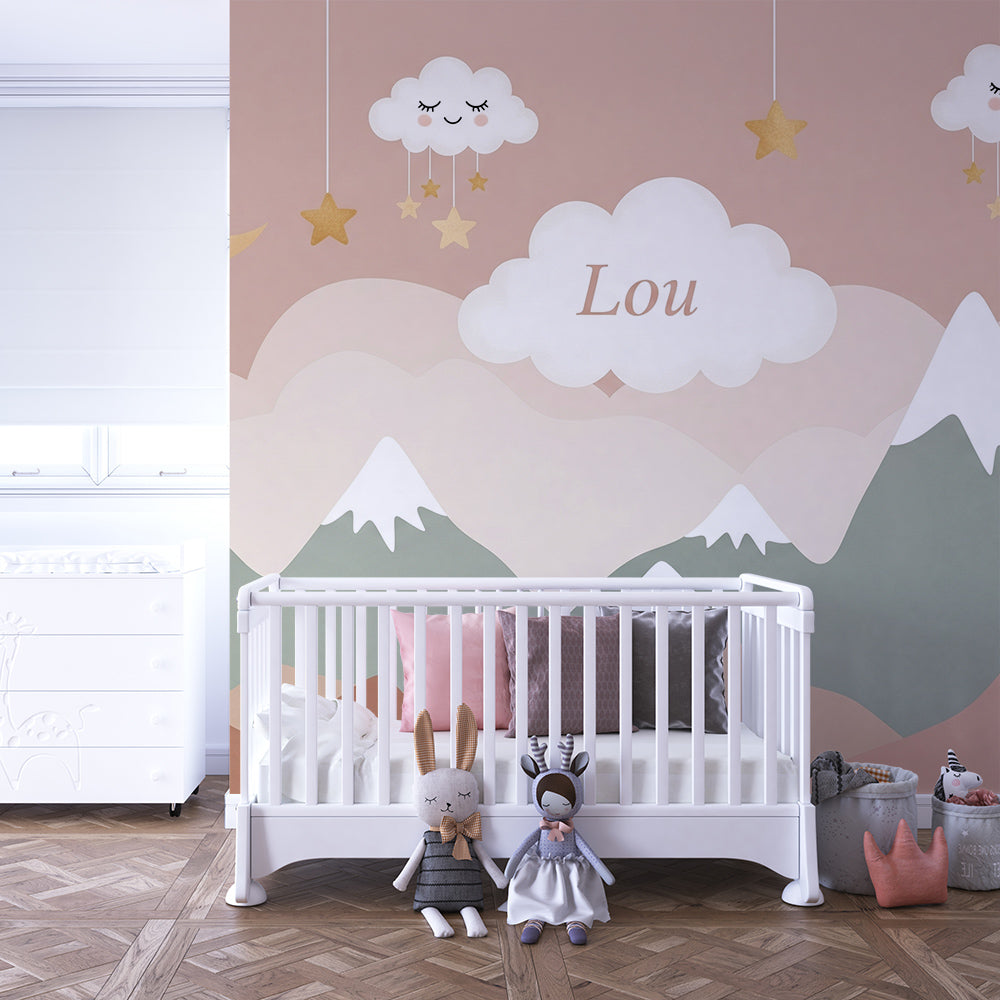 Kids-Mundo sleepy mountain wall mural bringing a calm scene to a child's playroom