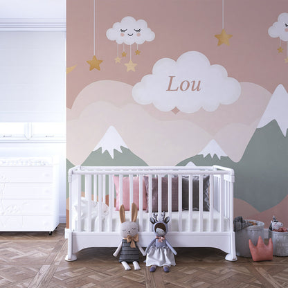 Kids-Mundo sleepy mountain wall mural bringing a calm scene to a child's playroom