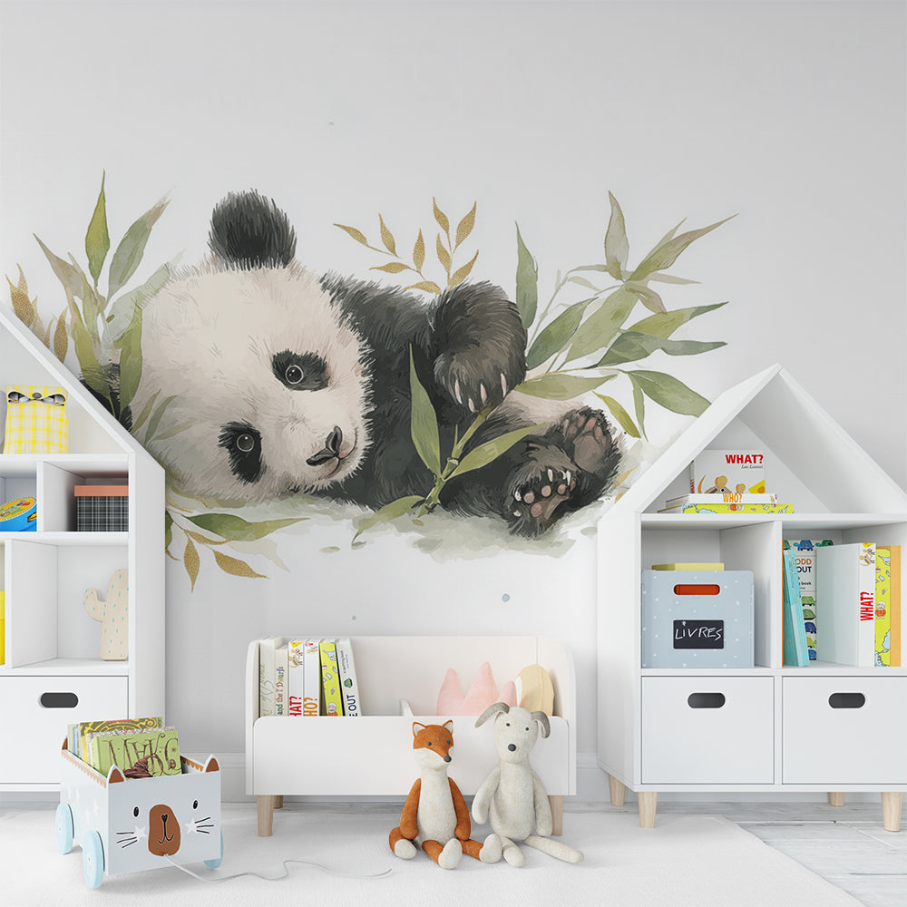 Kids-Mundo sleepy panda mural bringing gentle character to a bright playroom wall