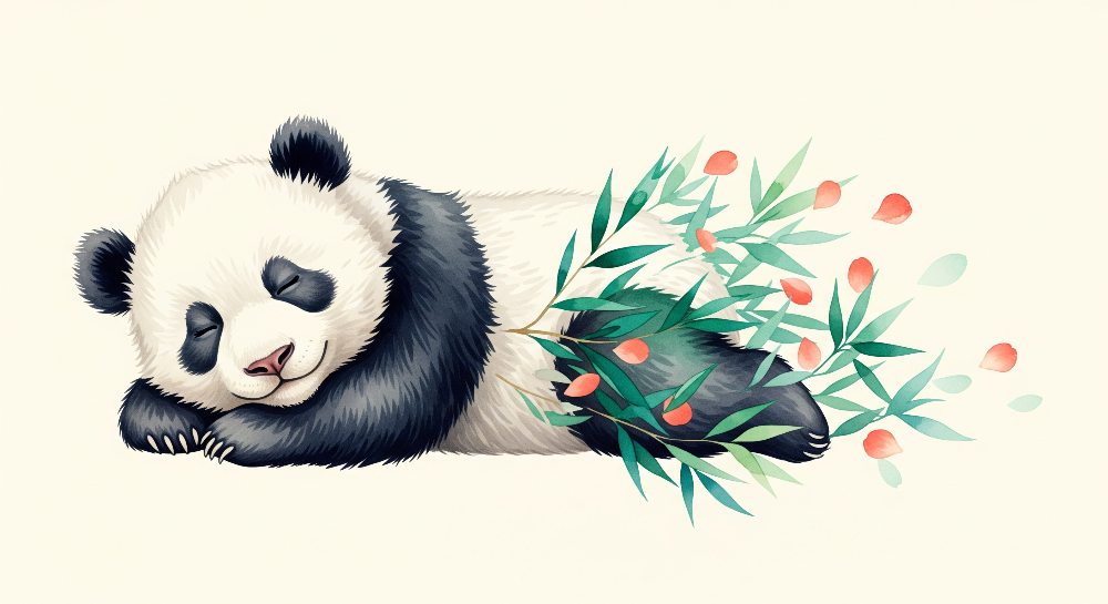 Sleepy Panda with Berry Branch Wall Mural