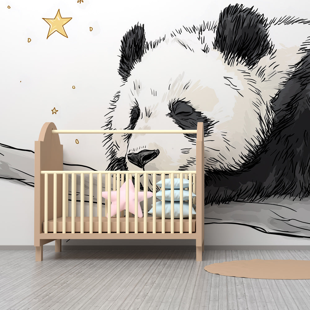 Kids-Mundo dozing panda mural bringing a calm bedtime mood to a playroom wall