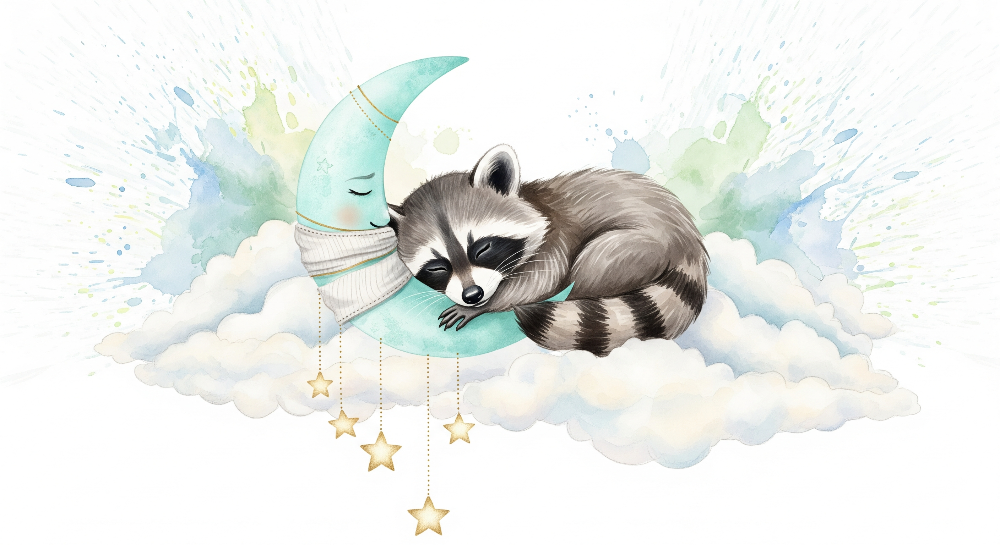 Sleepy Raccoon on the Moon Wall Mural